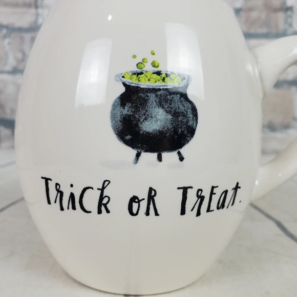 Rae Dunn by Magenta Trick  or Treat Cauldron Halloween Coffee Mug White Orange - Picture 8 of 8